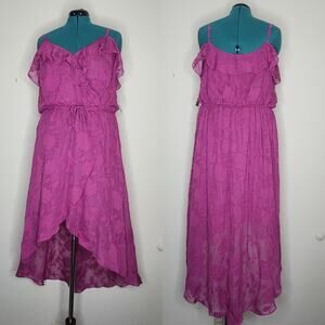 BCX Dress 3X Magenta Fuchsia Flowy Floral Embroidered Jacquard Hi‎ Low Dress NWT